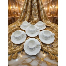 Be-Lis 6’lı Beyaz Balkabağı Desenli Ince Işçilikli Porselen Kahve Fincanı Takımı