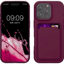 HANPORIUM Apple iPhone 16 Pro Max Uyumlu Kartlıklı Silikon Kılıf Kamera Korumalı Pastel Renk Tonu Esnek Kapak - Bordo