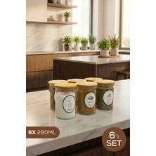Vienev 6'lı Set Bambu Kapaklı Cam Kavanoz 280 ml - Etiketli Baharat Düzenleyici Saklama Kabı (6,5X10 Cm)