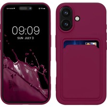 HANPORIUM Apple iPhone 16 Plus Uyumlu Kartlıklı Silikon Kılıf Kamera Korumalı Pastel Renk Tonu Esnek Kapak - Bordo