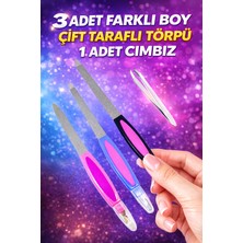 Eneci 3 Adet Farklı Boy Çift Taraflı Renkli Sap Törpü + 1 Adet Cımbız