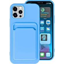HANPORIUM Apple iPhone 12 Pro Uyumlu Kartlıklı Silikon Kılıf Kamera Korumalı Pastel Renk Tonu Esnek Kapak - Mavi