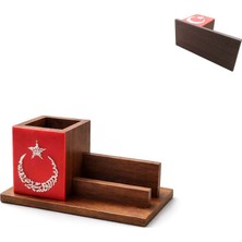 Paras Ticaret Türk Bayrağı Özel Baskılı Ahşap Kalemlik Kartvizitlik Telefonluk Vb. Masa Seti Kaydırmaz Taban