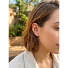 Museum Of You Altın Kaplama Renk Üçlü Görünüm Sıkıştırmalı Earcuff Küpe - Deliksiz Kulak Aksesuarı Kıkırdak Küpesi