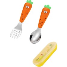 Bentopia Paslanmaz Çelik Havuç Figürlü Bebek ve Çocuk Kaşık ve Çatal Set