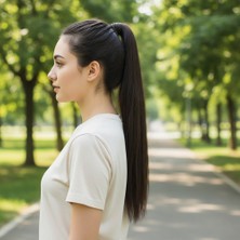 Elma Shop Bağlamalı Düz At Kuyruğu / Kahverengi