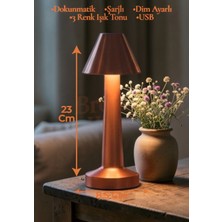 Brokoli Home Dokunmatik Masa ve Gece Lambası Dokunmatik Lamba Abajur LED Şarjlı Masa Lambası Ledli Rose Gold 23CM