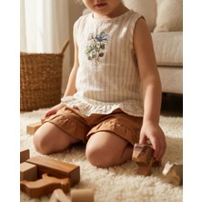 Dmb Kız Çocuk Çiçek Nakışlı Müslin Bluz Şort Takım Yazlık %100 Pamuklu Günlük Kombin 2’li Takım