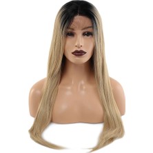 Elma Shop Fiber Sen Düz Uzun Tül Peruk / Siyah Balköpüğü Ombreli