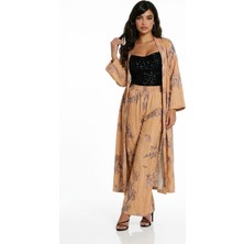 Kadın Desenli Kimono Gömlek Pantolon Takım Trend Alt Üst Takım