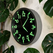Bahat Fosforlu 3D Rakam Çocuk Odası Küçük Mini Duvar Saati Gümüş Siyah Çap 22 cm