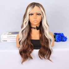 Elma Shop Açık Kahverengi / Platin Perçemli Su Daalı Tül Peruk