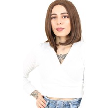 Elma Shop Fiber Sen Peruk Perçemsiz Kısa Düz / Kahve Karamel