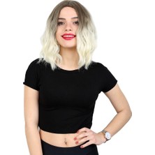 Elma Shop Fiber Sen Kısa Daalı Perçemsiz Peruk / Küllü Açık Kahve / Platin Ombreli