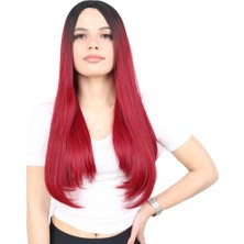 Elma Shop Fiber Sen Uzun Düz Peruk / Siyah / Kızıl Ombreli