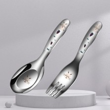 Bentopia Paslanmaz Çelik Tavşan Baskılı Çocuk Kaşık ve Çatal Set