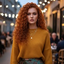 Elma Shop Gerçek Front Lace Tül Peruk / Afro Daalı / Bakır 70/75CM