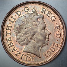 Banknoting Birleşik Krallık 2 Pence 2001 Kraliçe Iı. Elizabeth 25,9 mm Ingiltere.