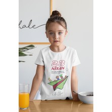 Ontunew 23 Nisan Baskılı Bisiklet Yaka Pamuklu Kısa Kollu Erkek ve Kız Çocuk Tişört