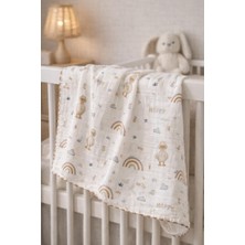 Çok Amaçlı Müslin Örtü, Yenidoğan Bebek Battaniyesi, Müslin Bez, Beyaz Hayvan Figürlü