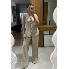 Castivo Fashion Altın Düğmeli Şık Yelek Pantolon Takım