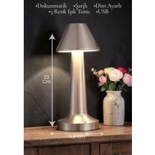Brokoli Home Dokunmatik Masa ve Gece Lambası Dokunmatik Lamba Abajur LED Şarjlı Masa Lambası Ledli Silver 23CM