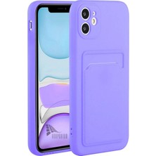 HANPORIUM Apple iPhone 11 Uyumlu Kartlıklı Silikon Kılıf Kamera Korumalı Pastel Renk Tonu Esnek Kapak - Lila