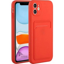 HANPORIUM Apple iPhone 11 Uyumlu Kartlıklı Silikon Kılıf Kamera Korumalı Pastel Renk Tonu Esnek Kapak - Kırmızı