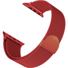 Caseonn Apple Watch Series 11 46MM ile Uyumlu Manyetik Metal Hasır Kordon Kırmızı