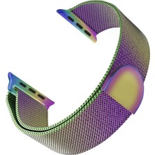Caseonn Apple Watch Series 11 46MM ile Uyumlu Manyetik Metal Hasır Kordon Çok Renkli