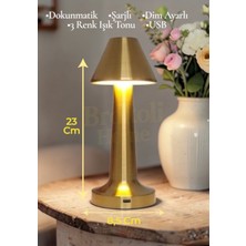 Brokoli Home Dokunmatik Masa ve Gece Lambası Dokunmatik Lamba Abajur LED Şarjlı Masa Lambası Ledli Gold 23CM