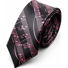 Ocean Pole Müzik Desenli Siyah Kravat Mikrofiber Modern Tasarım Tek Parça