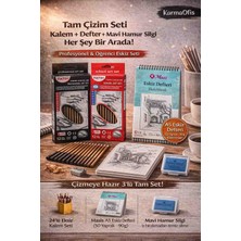 KarmaOfis 24’lü Eskiz Kalem Seti + A5 Eskiz Defteri + Mavi Hamur Silgi | Profesyonel Çizim Seti