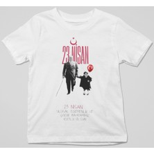 Ontunew 23 Nisan Baskılı Bisiklet Yaka Pamuklu Kısa Kollu Erkek ve Kız Çocuk Tişört