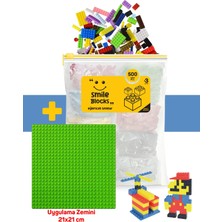 p parti oyunevi Smile Blocks Yeşil Zeminli 500 Parça Fermuar Poşetli Mikro Blok Eğitici Oyuncak