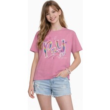 İrem Çocuk Giyim Kız Çocuk Pay Price Yazı Desenli Crop Model Oversize Kalıp Pembe Renk Kısa Kollu Tişört