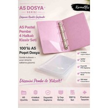 KarmaOfis A5 Pastel Pembe Klasör Seti 4 Halkalı + 100 Adet Poşet Dosya | Iç Cepli, Dayanıklı