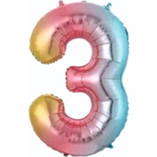 Party Express 34" Folyo Rakam 76CM "3" Gökkuşağı / Rainbow