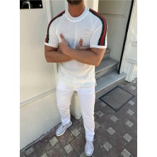 Elku Moda Slim Fit Örme Triko Tişört Nefes Alabilen Şık Dar Kesim Omuz Detaylı T-Shirt