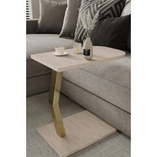 Tekerlekli Köşeli Sehpa Koltuk Sehpası Yan Sehpa Zigon Sehpa Servis Sehpası - Traverten