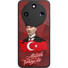 Aksel Kılıf Honor Magic 8 Lite Uyumlu Atatürk Baskılı Glossy Premium Mat Siyah Silikon Kılıf