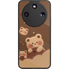 Aksel Kılıf Honor Magic 8 Lite Uyumlu Oyuncak Ayı Baskılı Glossy Premium Mat Siyah Silikon Kılıf