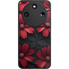 Aksel Kılıf Honor Magic 8 Lite Uyumlu Çiçek ve Papatya Baskılı Glossy Premium Mat Siyah Silikon Kılıf