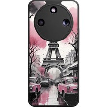 Aksel Kılıf Honor Magic 8 Lite Uyumlu Eyfel Baskılı Glossy Premium Mat Siyah Silikon Kılıf