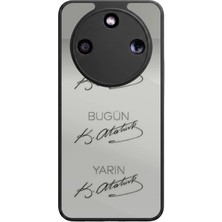 Aksel Kılıf Honor Magic 8 Lite Uyumlu Atatürk Baskılı Glossy Premium Mat Siyah Silikon Kılıf