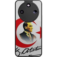 Aksel Kılıf Honor Magic 8 Lite Uyumlu Atatürk Baskılı Glossy Premium Mat Siyah Silikon Kılıf