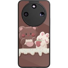 Aksel Kılıf Honor Magic 8 Lite Uyumlu Oyuncak Ayı Baskılı Glossy Premium Mat Siyah Silikon Kılıf