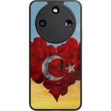Aksel Kılıf Honor Magic 8 Lite Uyumlu Bayrak Baskılı Glossy Premium Mat Siyah Silikon Kılıf
