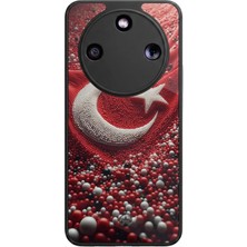 Aksel Kılıf Honor Magic 8 Lite Uyumlu Bayrak Baskılı Glossy Premium Mat Siyah Silikon Kılıf