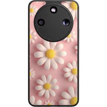 Aksel Kılıf Honor Magic 8 Lite Uyumlu Çiçek ve Papatya Baskılı Glossy Premium Mat Siyah Silikon Kılıf